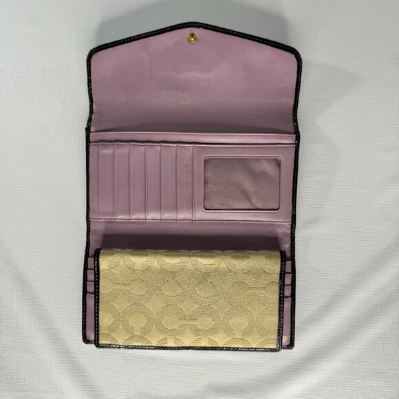 VINTAGE Coach Madison Op Art Checkbook Wallet | Khaki Brown Canvas Patent Leathe - Picture 9 of 14